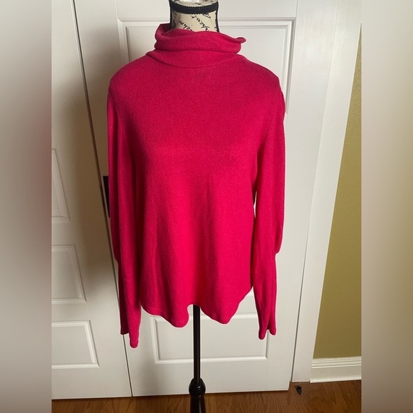 By Anthropologie hot pink turtleneck sweater top puff long sleeves soft knit L - Picture 1 of 7